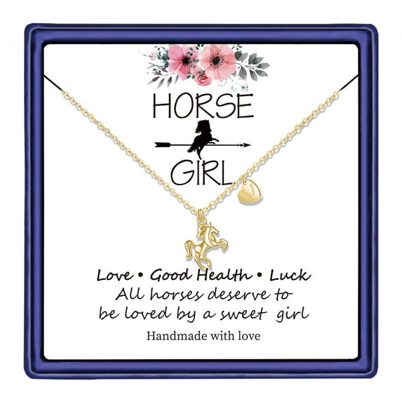 TINGN Horse Gifts for Girls 14K Gold Silver Rose Gold Plated Heart Initial Pendant Horse Necklace