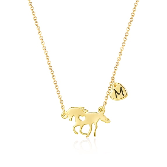 TINGN Horse Gifts for Women Girls 14k Gold Plated Cubic Zirconia Forever Love Heart Initial Pendant Necklaces