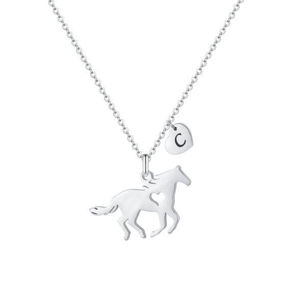 TINGN Horse Gifts for Women Horse Necklace Stainless Steel Heart Initial Necklace