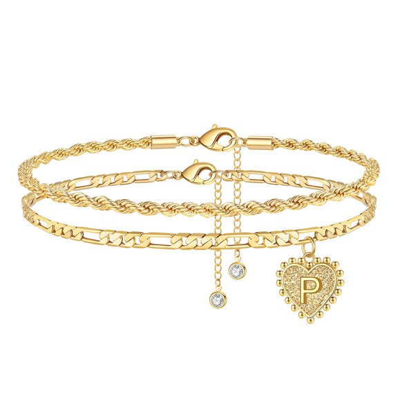 Tingn Initial Ankle Bracelets for Women Dainty Heart Foot Gold Jewelry Summer Gifts