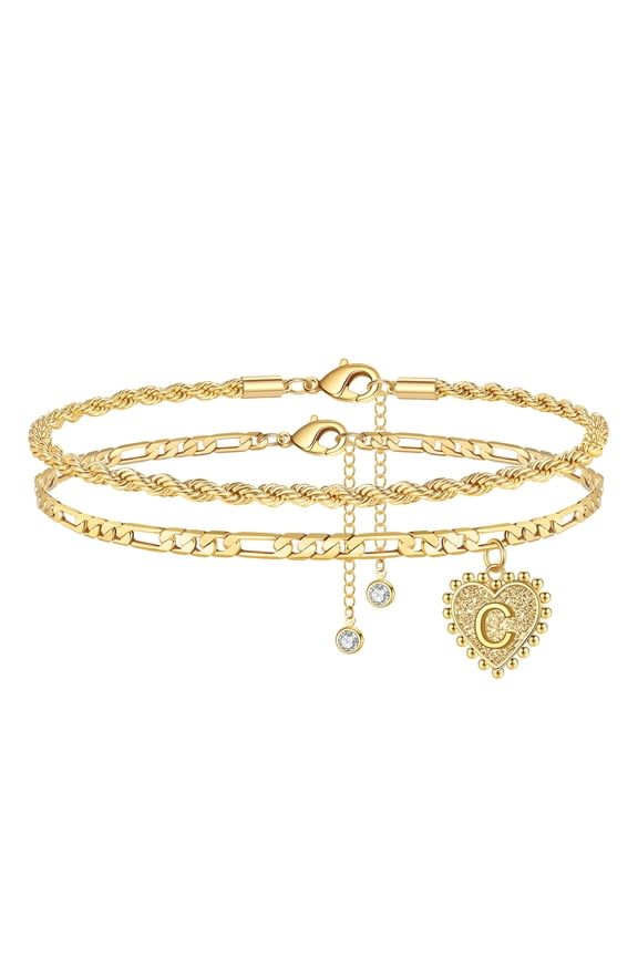 Initial Ankle Bracelets for Women Dainty Heart Foot Gold Jewelry Summer Gifts