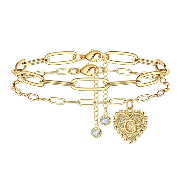 TINGN Initial Bracelets for Women 14K Gold Plated Dainty Layered Paperclip Chain Bracelets