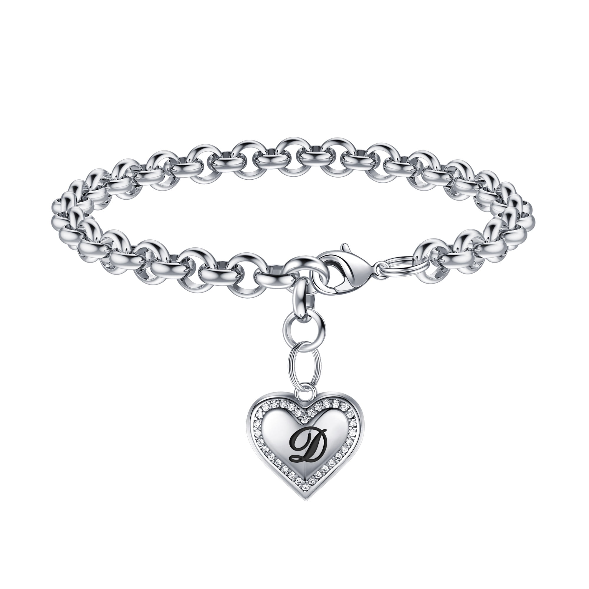 Tri-Tone Sterling Silver Love Heart Charm Bracelet | One Size | Bracelets Charm Bracelets | Inspirational|In A Gift Box | Valentine's Day