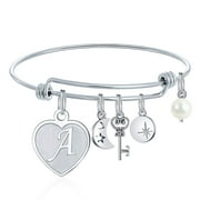 TINGN Initial Charm Bracelets for Women Gifts Initial Charms Bracelet Stainless Steel Bangle Bracelet Birthday Christmas Jewelry Gift for Women Teen Girls