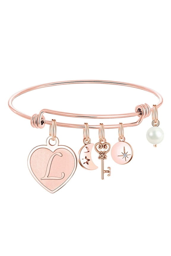 Initial Charm Bracelets for Women Gifts Dainty Stainless Steel Bangle Letter A-Z Jewelry Birthday Christmas Gift for Women Her