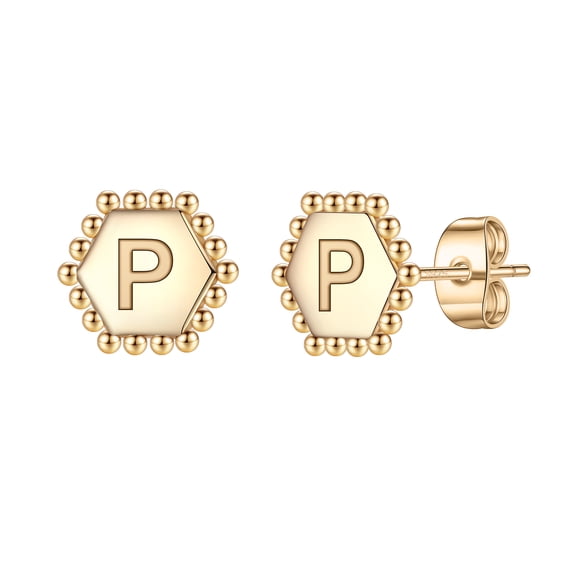 TINGN Initial Earrings for Women Hexagon Stud Earrings for Women