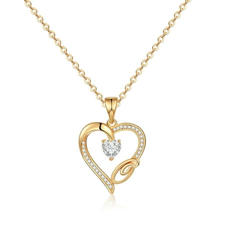 TINGN Initial Heart Necklace for Women Cubic Zirconia 14K Gold Plated Initial Heart Pendant Necklace