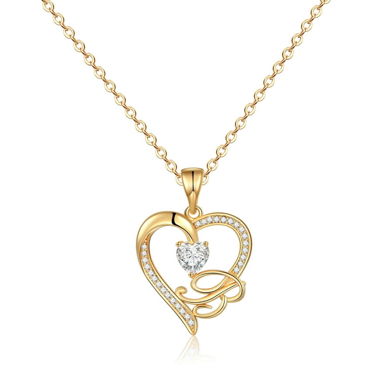 TINGN Initial Heart Necklace for Women Cubic Zirconia 14K Gold