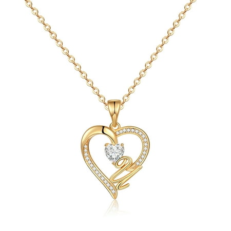 TINGN Initial Heart Necklace for Women Cubic Zirconia 14K Gold Plated Initial Heart Pendant Necklace