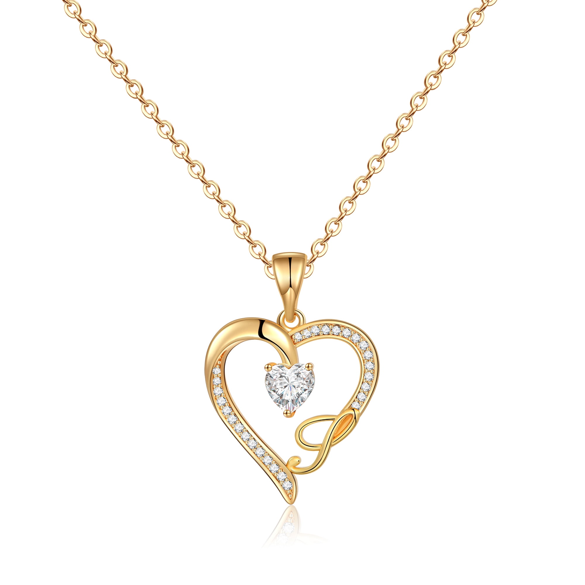 Initial Heart Necklace for Women Cubic Zirconia 14K Gold Plated Initial Heart Pendant Necklace