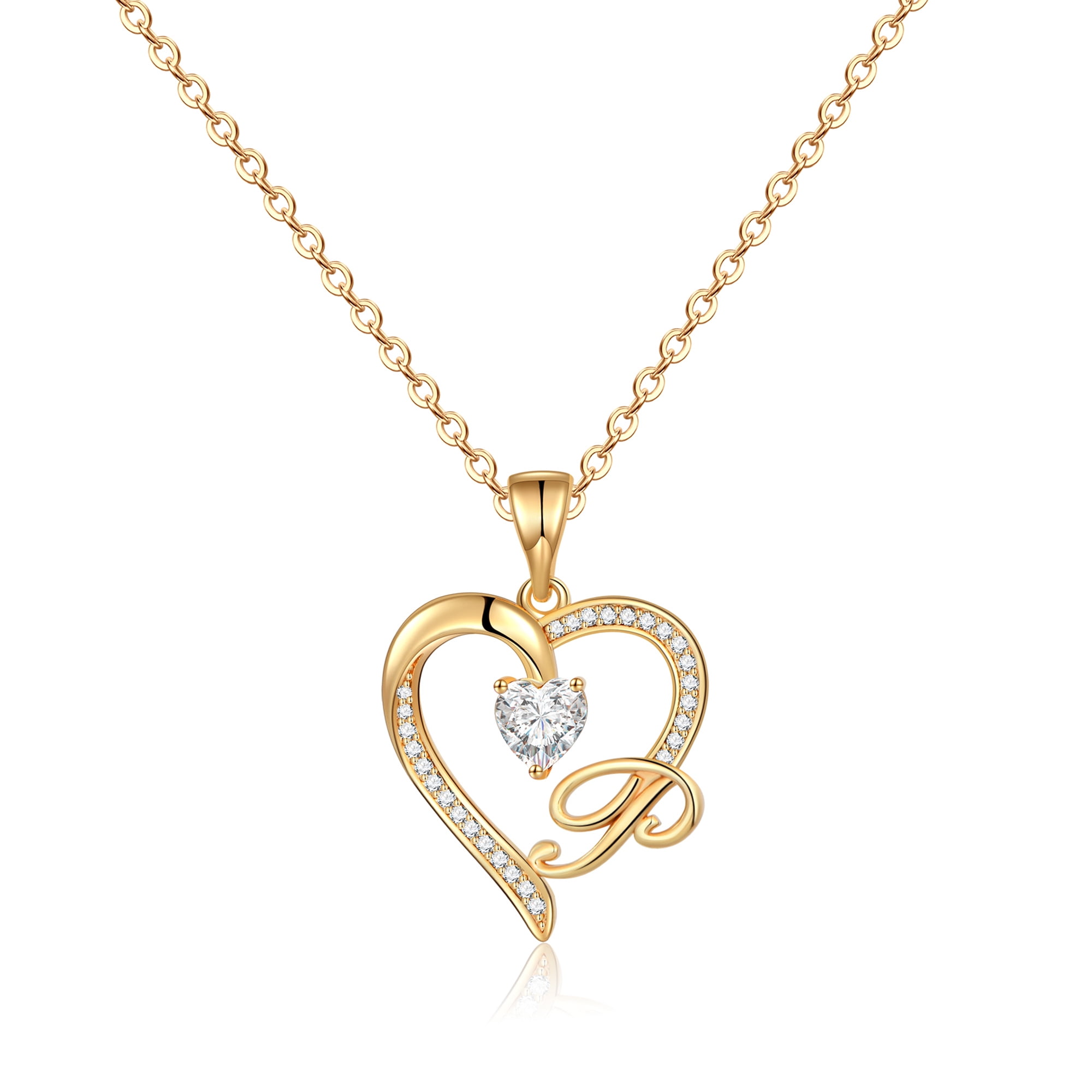 TINGN Initial Heart Necklace for Women Girls Cubic Zirconia 14K