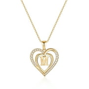 TINGN Heart Initial Necklace for Women, 14K Gold Plated Cubic Zirconia Dainty Pendant Necklace Jewelry for Women Girls