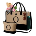 thumbnail image 1 of TINGN Initial Jute Tote Bag with Makeup Bag Beach Bag with Pockets Adjustable Strap Mothers Day Birthday Gifts for Her, 1 of 8