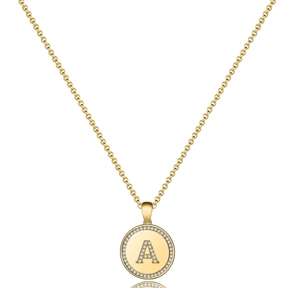 Tingn Initial Disc Pendant Necklace for Women CZ Initial Letter Pendant Necklace