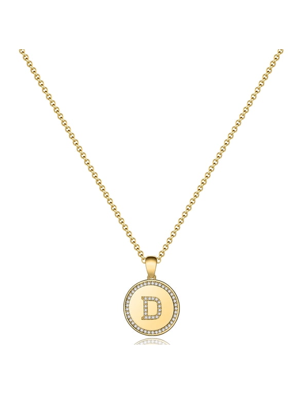 Initial Disc Pendant Necklace for Women CZ Initial Letter Pendant Necklace
