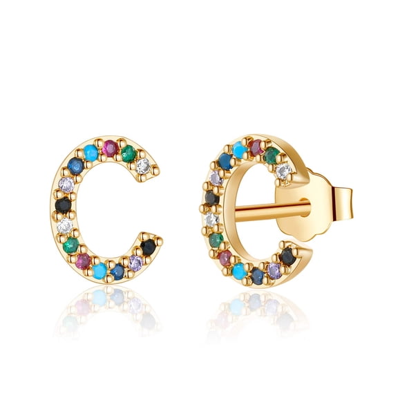 TINGN Initial Stud Earrings for Women Hypoallergenic 925 Sterling Silver Post Rainbow Cubic Zirconia Initial Earrings for Women Jewelry Gifts