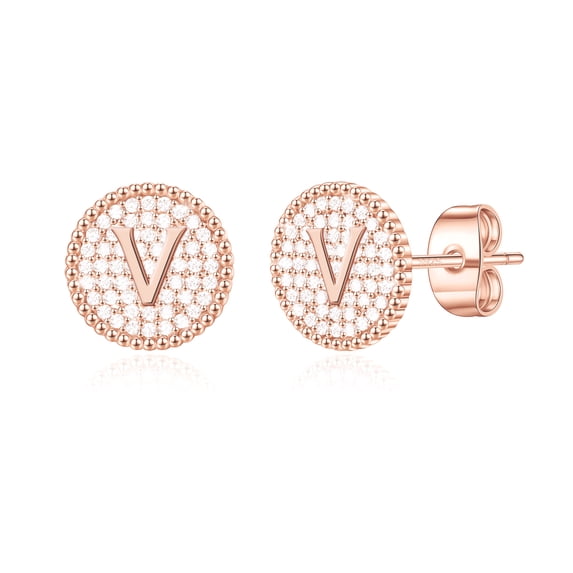 TINGN Initial Stud Earrings for Women, S925 Sterling Silver Post Cubic Zirconia Disc Hypoallergenic Earrings for Women Jewelry Gifts