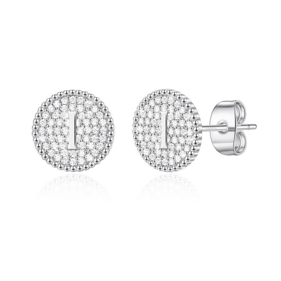 TINGN Initial Stud Earrings for Women, S925 Sterling Silver Post Cubic Zirconia Disc Hypoallergenic Earrings for Women Jewelry Gifts
