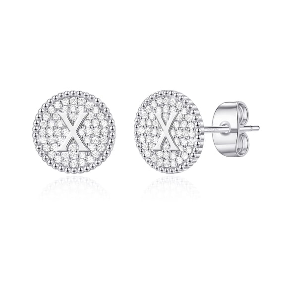 TINGN Initial Stud Earrings for Women, S925 Sterling Silver Post Cubic Zirconia Disc Hypoallergenic Earrings for Women Jewelry Gifts