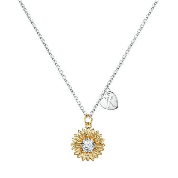 TINGN Initial Sunflower Necklaces for Women CZ Heart Initial Letter Sunflower Pendant Necklace