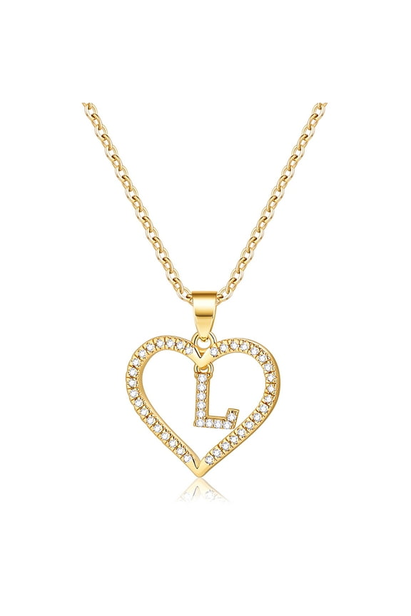 Initials Letter Necklace for Women initial Charm Necklaces CZ Pendant Love Heart Alphabet Necklace for Women Women