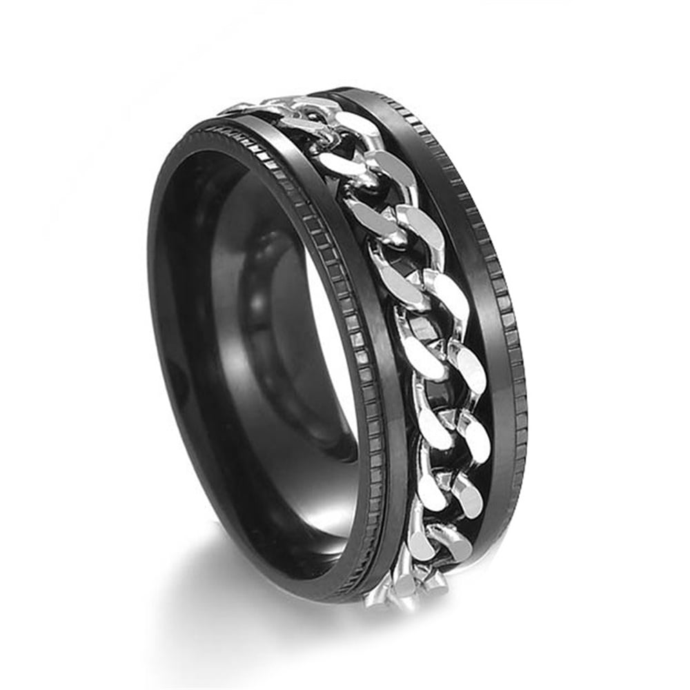 TINGN Intertwine 8mm Spinner Ring Stainless Steel Fidget Ring Anxiety Ring for Men Black/Blue