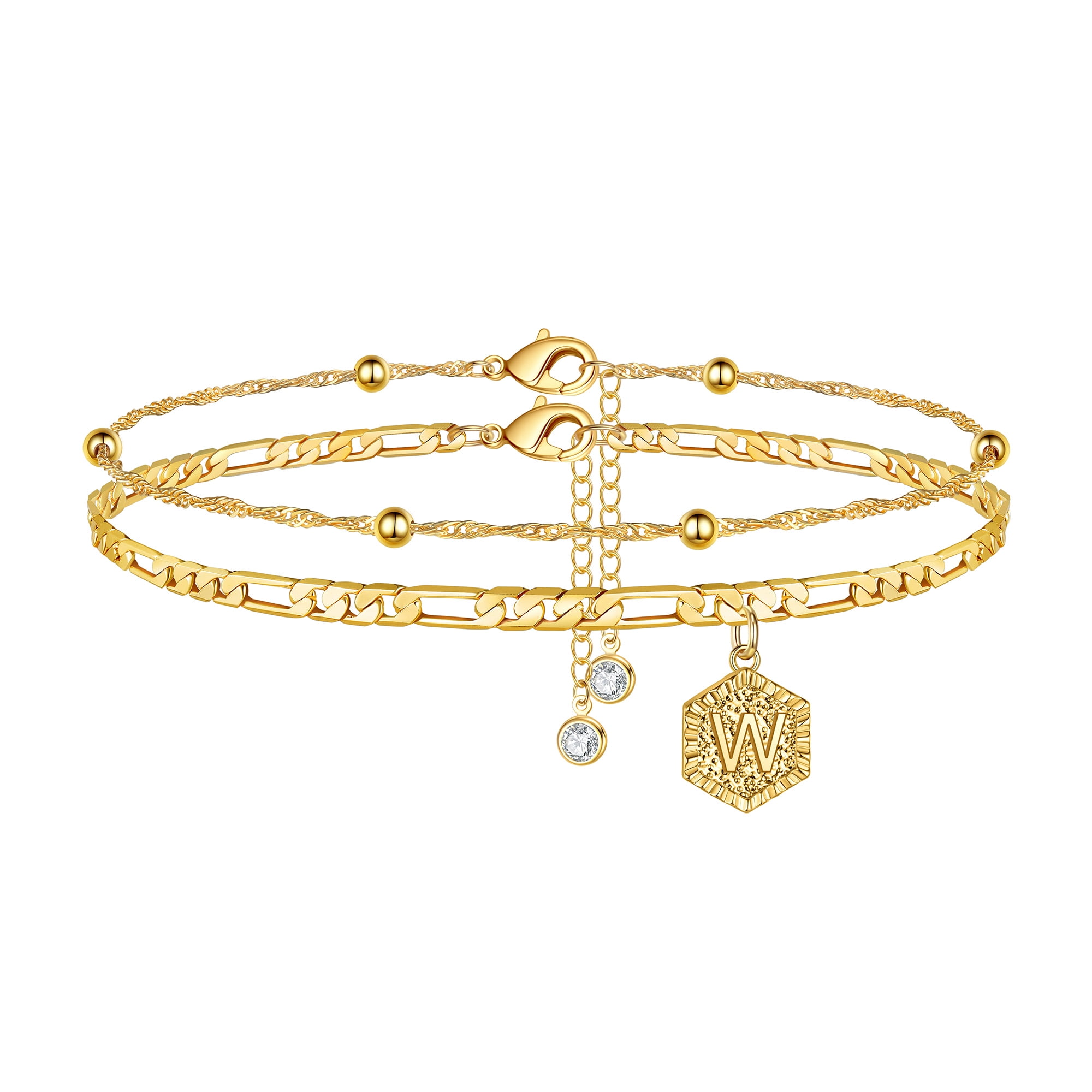 Layered Ankle Bracelet Set For Women - Adjustable Gold Plated Anklets With Heart Pendant, Waterproof