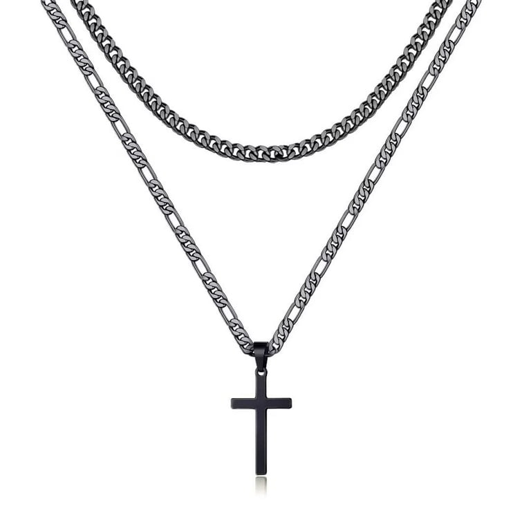 TINGN Layered Cross Necklace for Men Stainless Steel Mens Cross