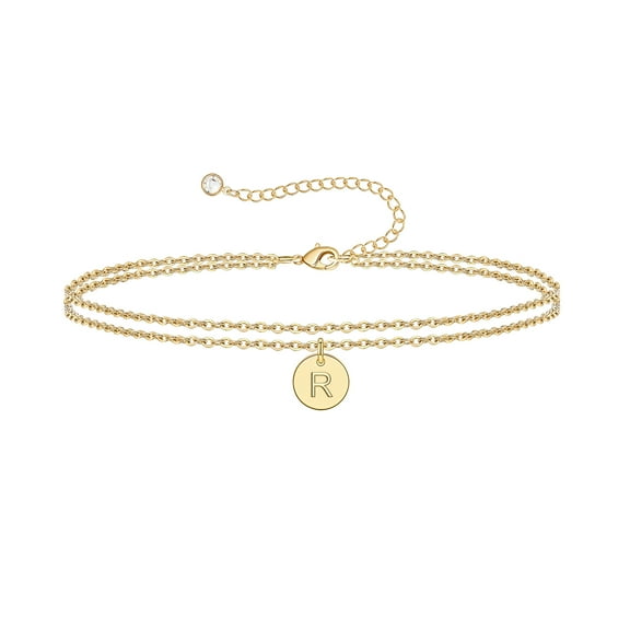 TINGN Layered Disc Initial Bracelets for Women 14K Gold Plated Everyday Layered Beads Chain