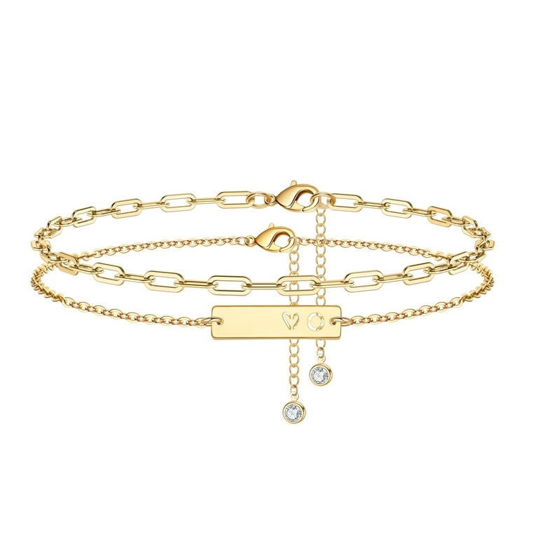TINGN Layered Gold Ankle Bracelets for Women 14K Gold Plated