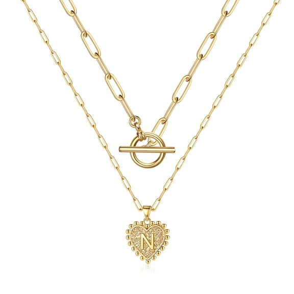 TINGN Layered Gold Initial Necklaces for Women 14K Gold Plated Layering Paperclip Choker Necklace