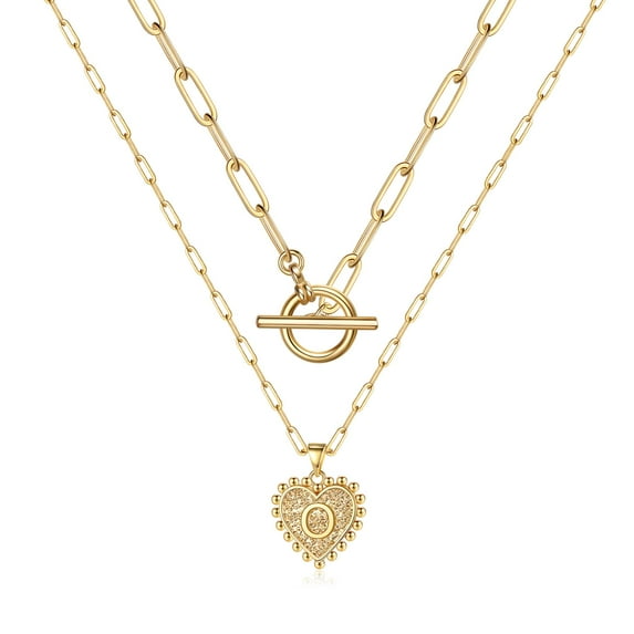 TINGN Layered Gold Initial Necklaces for Women 14K Gold Plated Layering Paperclip Choker Necklace