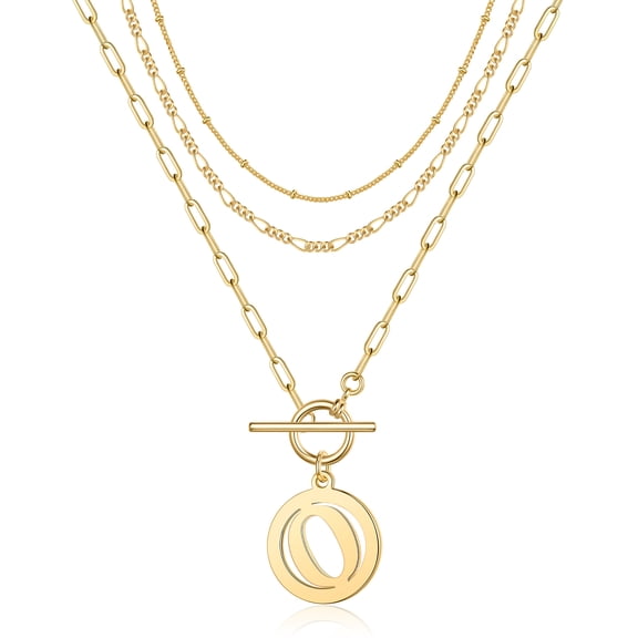 TINGN Layered Gold Initial Necklaces for Women 14K Gold Plated Personalized Toggle Clasp Necklace