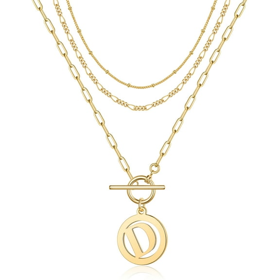 TINGN Layered Gold Initial Necklaces for Women 14K Gold Plated Personalized Toggle Clasp Necklace