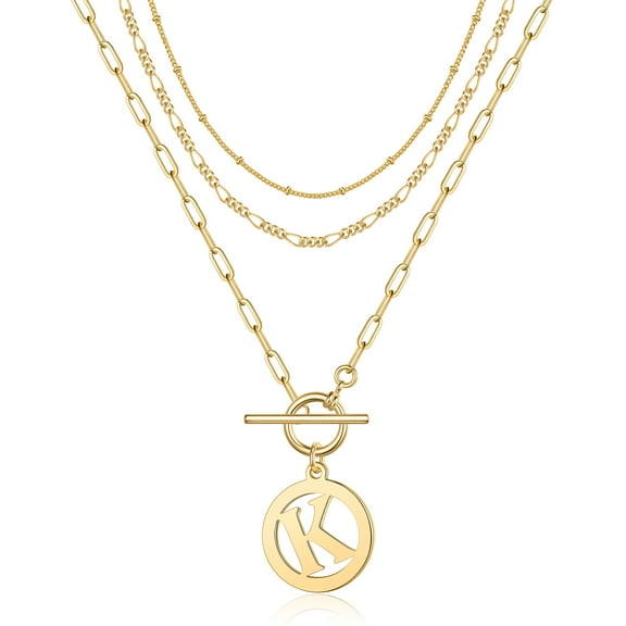 TINGN Layered Gold Initial Necklaces for Women 14K Gold Plated Personalized Toggle Clasp Necklace