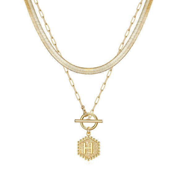 TINGN Layered Gold Necklace for Women Snake Toggle Chain Gold Layering Hexagon Necklace Jewelry Gifts