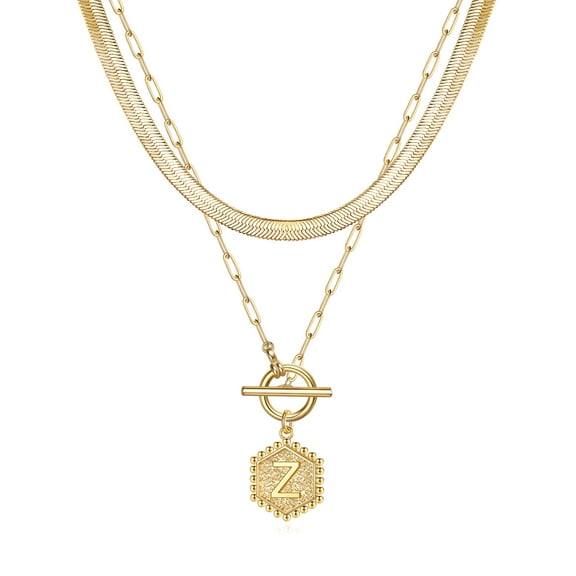 TINGN Layered Gold Necklace for Women Snake Toggle Chain Gold Layering Hexagon Necklace Jewelry Gifts