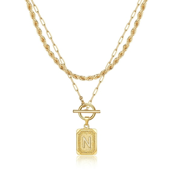 TINGN Layered Gold Necklaces for Women 14K Gold Plated Paperclip Chain Letter Pendant Necklaces