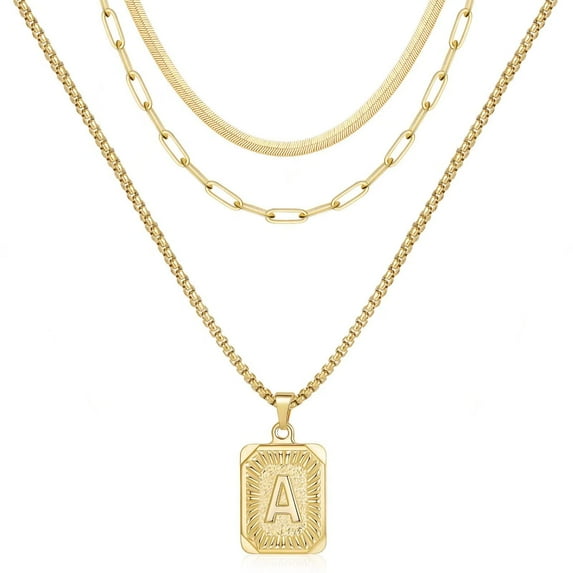 TINGN Layered Initial Necklaces for Women Layering Snake Choker Necklace Paperclip Chain Square Pendant Letter Necklaces for Women