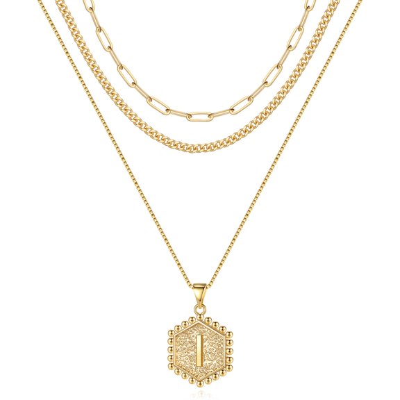 TINGN Layered Initial Necklaces for Women 14K Real Gold Plated Layered Necklaces for Women Initial Necklaces Paperclip Chain Necklaces for Women
