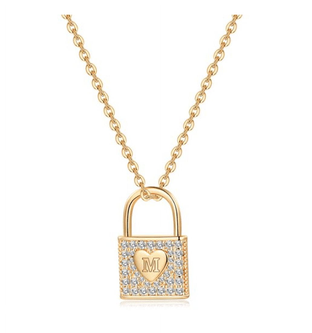 MTMY Lock Initial Necklaces,14K Gold Plated Adjustable