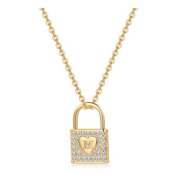  MTMY Lock Initial Necklaces,14K Gold Plated Adjustable