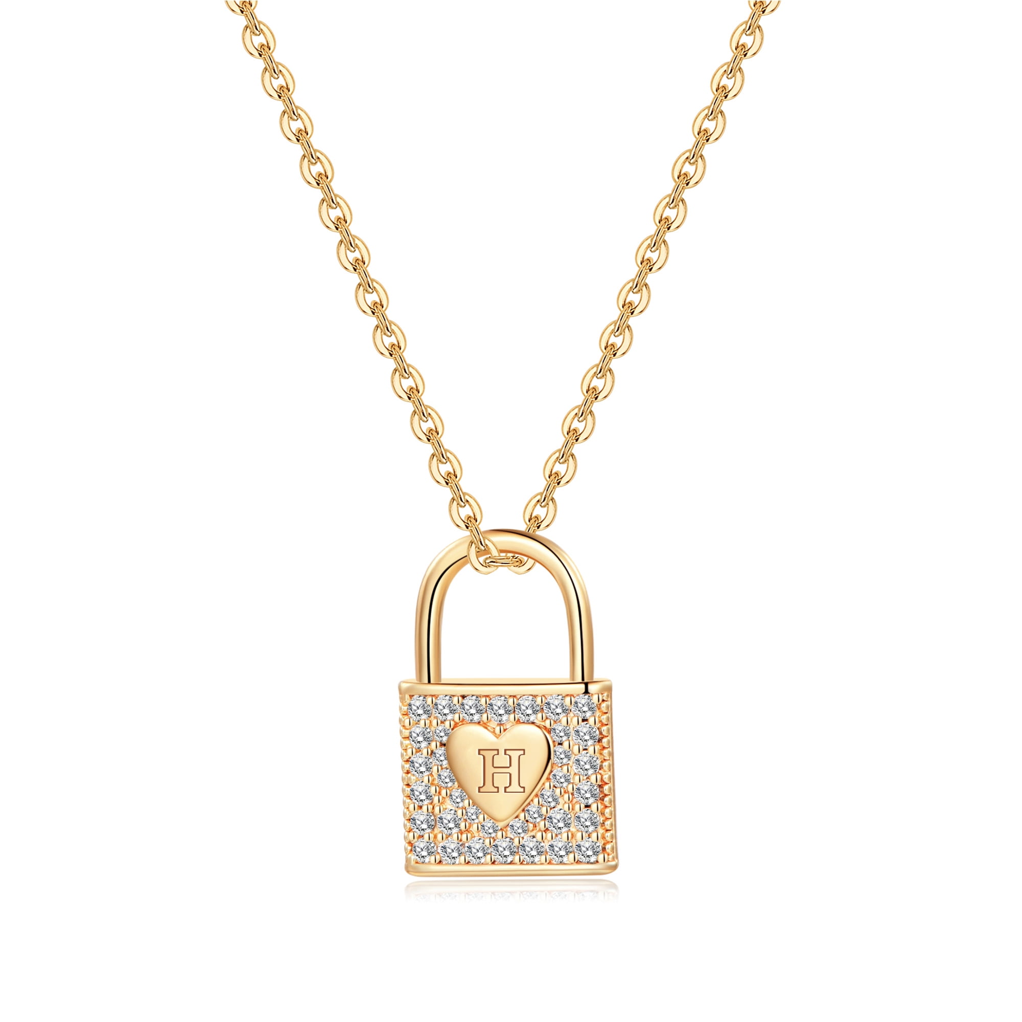 Initial Lock Necklace with Diamonds