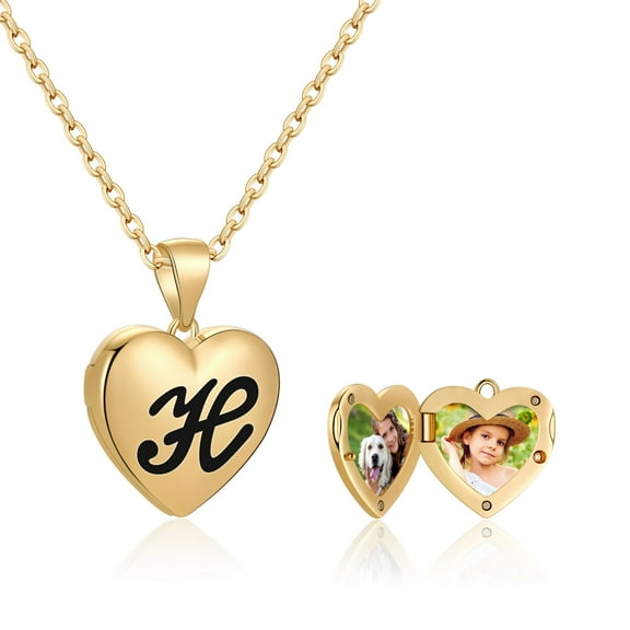 TINGN Locket Necklaces That Holds Pictures 14K Gold Plated Heart Picture Necklaces for Women Initial Locket Necklaces for Women