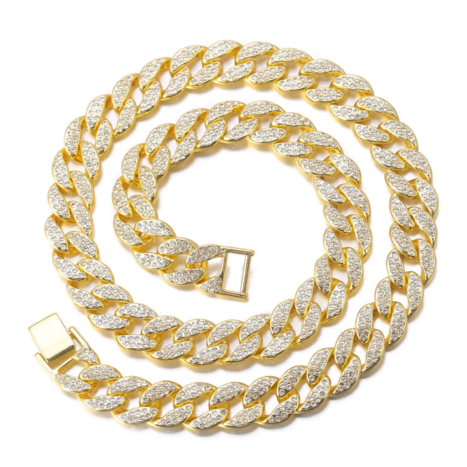 Gold Plated Necklace - Cubic Zirconic Diamond Miami Cuban Link Chains, Real Hip Hop Jewelry 8inches / White Gold by Pearde Design