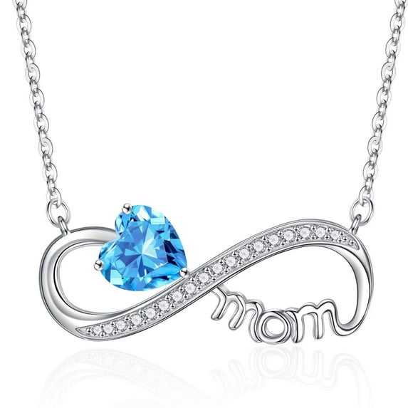 TINGN Mom Birthday Gifts Infinity Necklace 925 Sterling Silver Heart Birthstone Necklace Mom Jewelry Christmas Valentines Mothers Day Birthday Gifts for Mom