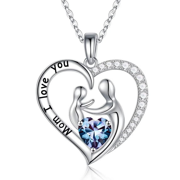 TINGN Mom Birthstone Necklaces Gifts 925 Sterling Silver Heart Pendant Birthstone Necklace Jewelry Mothers Day Valentines Day Christmas Birthday Gifts for Mom