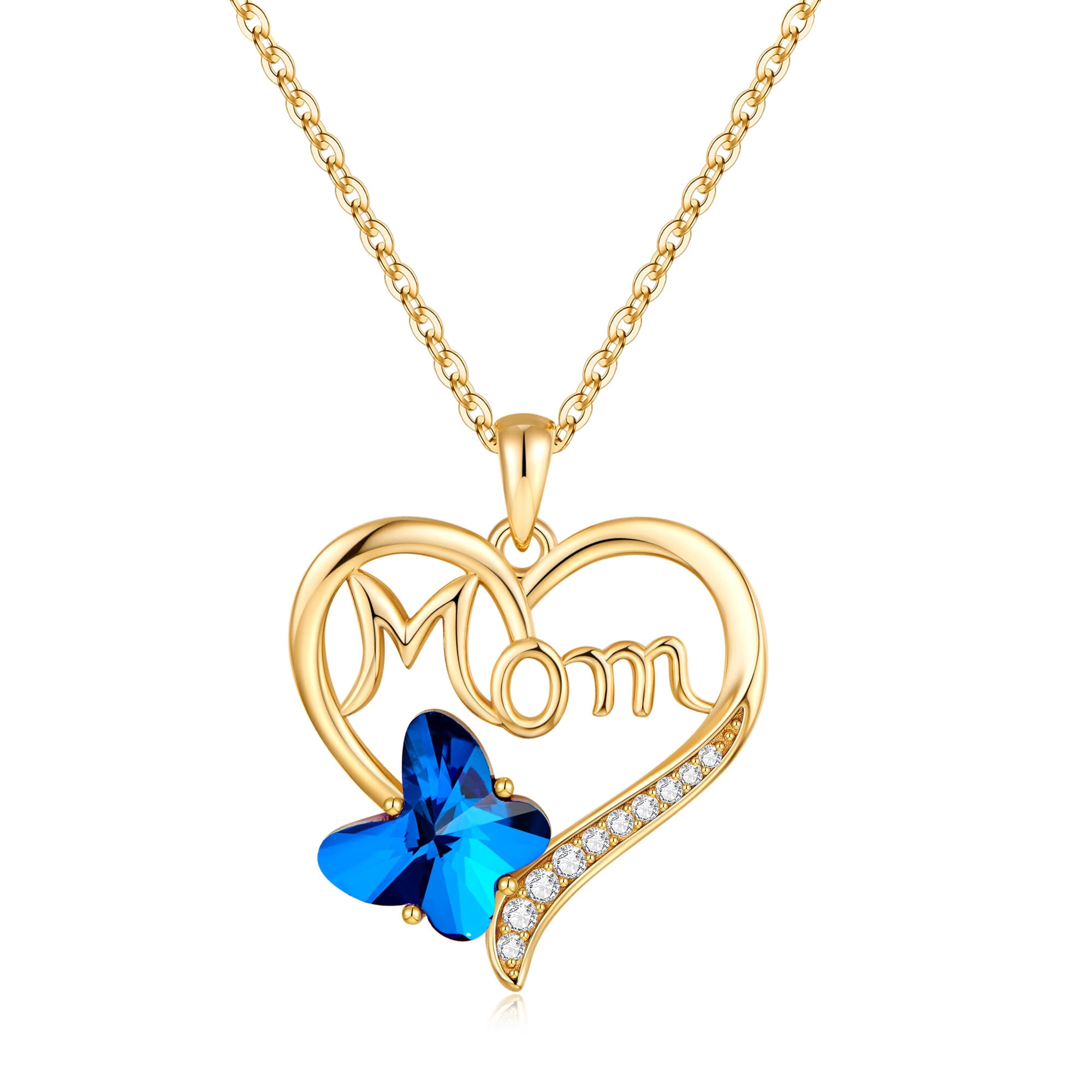 Turandoss Mom Gifts Butterfly Heart Necklaces 925 Sterling Silver Blue Butterfly Crystal Trendy Jewelry for Women Mothers Day Gifts Valentines Day Birthday Gifts for Mom