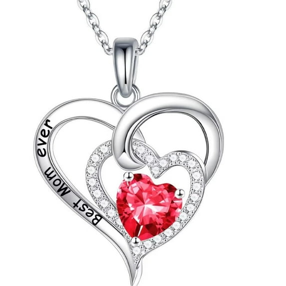 TINGN Mom Necklace Rose Flower S925 Sterling Silver Double Heart Birthstone Necklace Mothers Day Valentines Day Christmas Birthday Gifts for Mom from Daughter