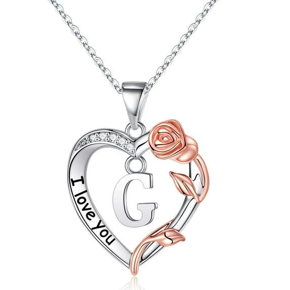 TINGN Rose Flower Heart Necklace Gifts for Women Love Heart Initial Letter Pendant Necklace Jewelry Anniversary Valentines Day Gifts for Her
